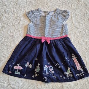 Gymboree girls size 2T embroidered bottom dress top blue & white striped VGUC
